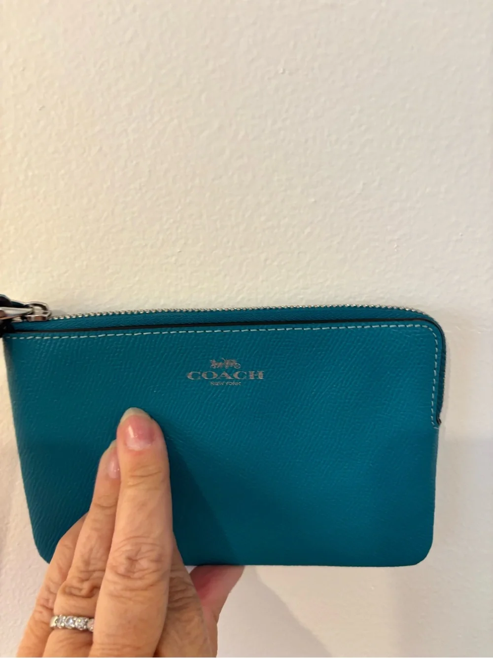 Coach Teal Leather Zip Wristlet